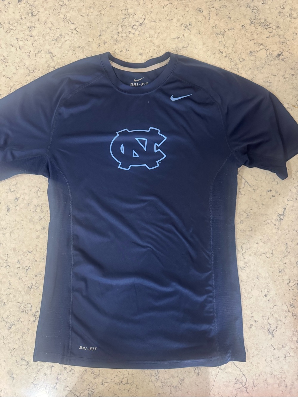 Nike Men's Navy and Light Blue UNC Dri-FIT Athletic Tee